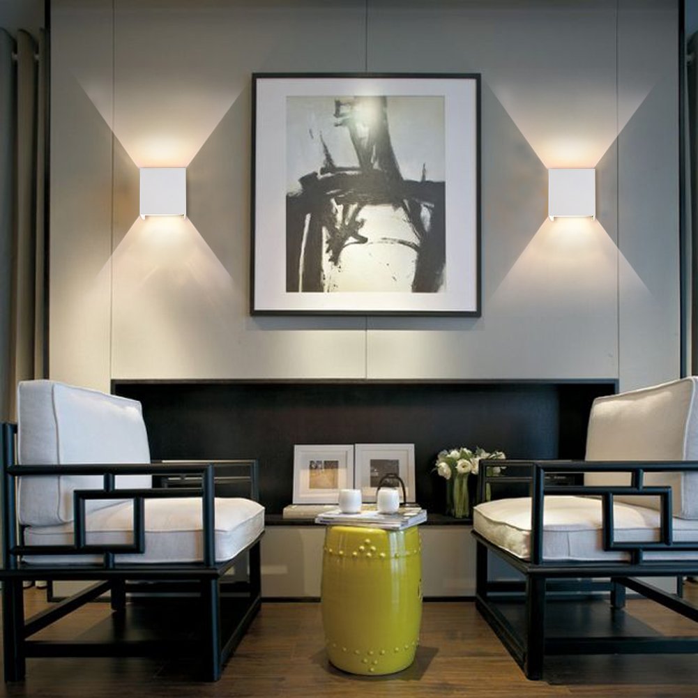 Klighten 2 Pezzi 12W Lampada da Parete LED Moderno, Applique da Parete Interno/Esterno Bianco caldo 3000K, Lampade da Parete Angolo del Fascio Regolabile, IP65 Impermeabile (Bianca)
