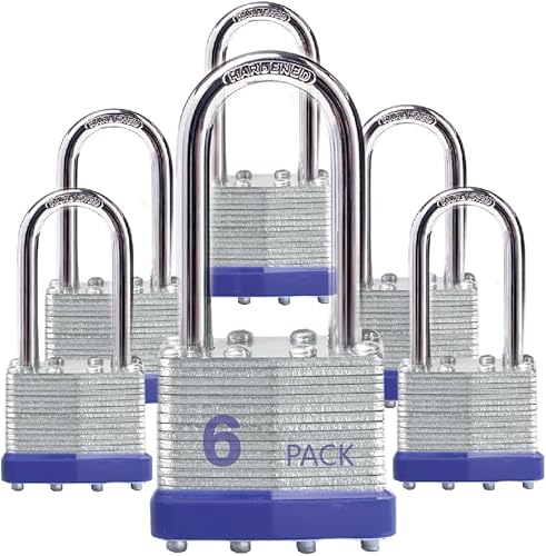 Candados para exteriores, cerradura de llave, candados con la misma llave, candados con llave de acero laminado con grillete largo, paquete de 6,