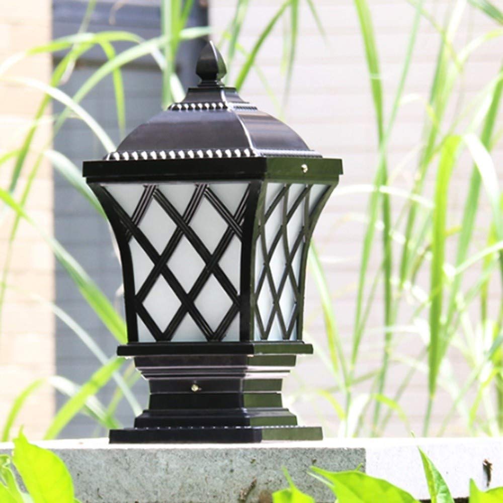 Street Lights Garden Post Light Watertight Vintage Landscape Column Lamp Glass Lantern Rustproof Aluminum Outdoor Pillar Patio Courtyard Fence Lighting (Black H 44CM)