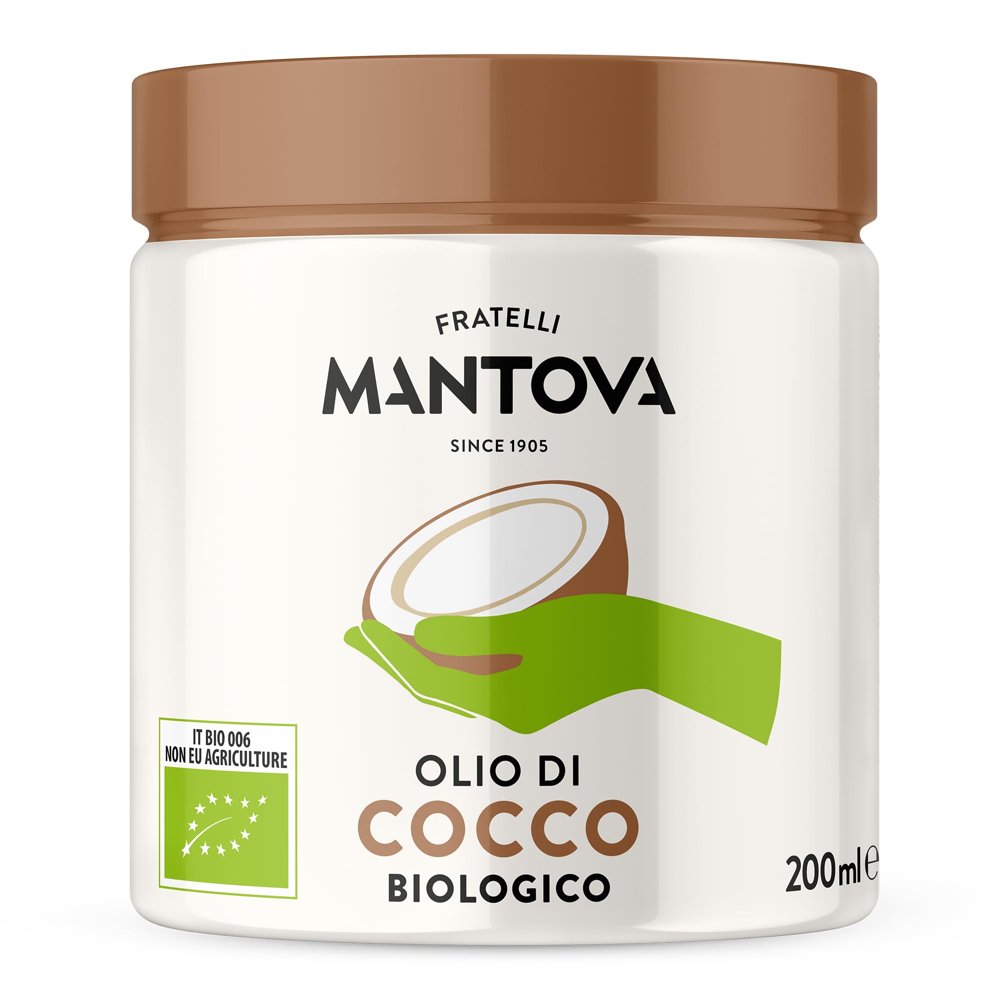 Mantova Aceite de Coco Orgánico en Tarro 200ml – Natural, Vegano, Saludable – Para Cocina, Horno, Sartén, Smoothies y Snacks – Energía y Bienestar – Idea de Regalo