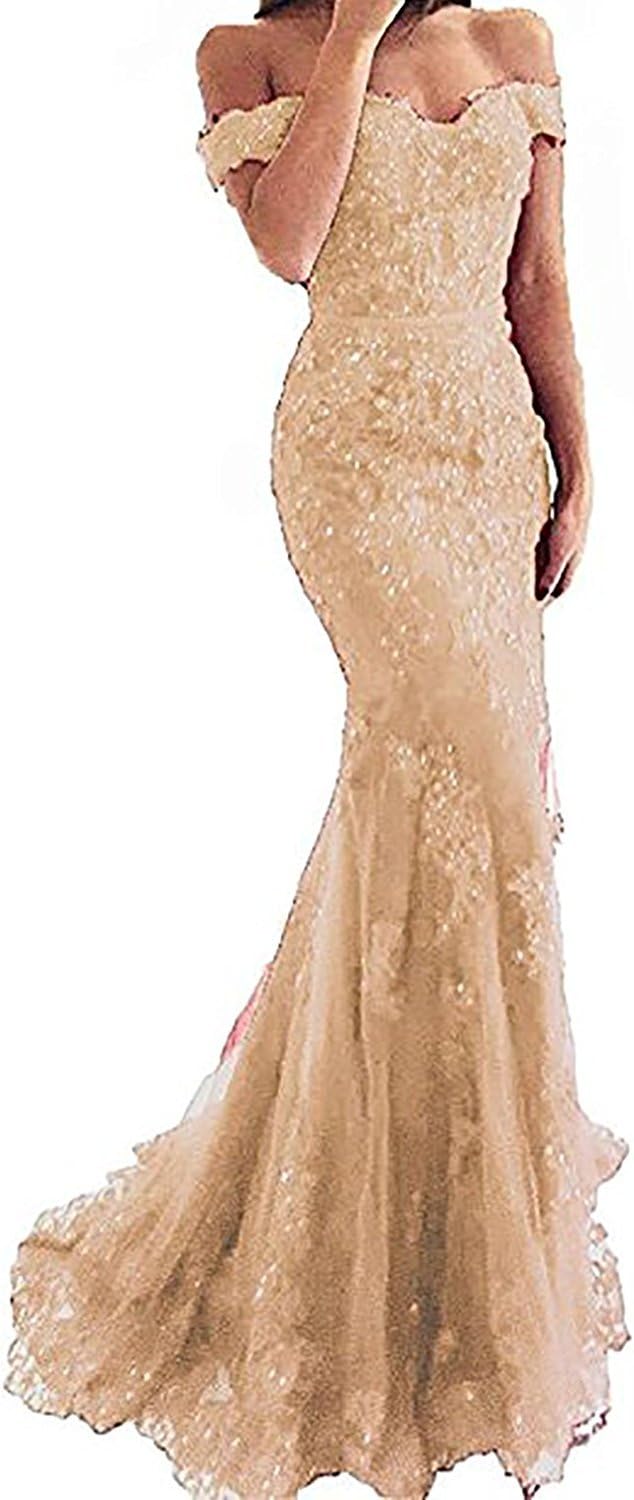 ZechunWomen's Mermaid Off Shoulder Lace Prom Dress Evening Gown