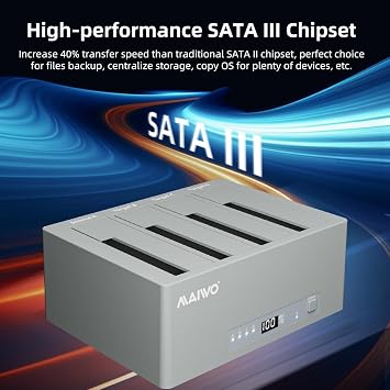 MAIWO Hard Drive Docking Station Offline Cloner 4 Bay USB-C SATA III Chipset, Support 2.5 3.5 Inch SATA HDDs SSDs, 96TB Capacity, External HDD Duplicator with UASP