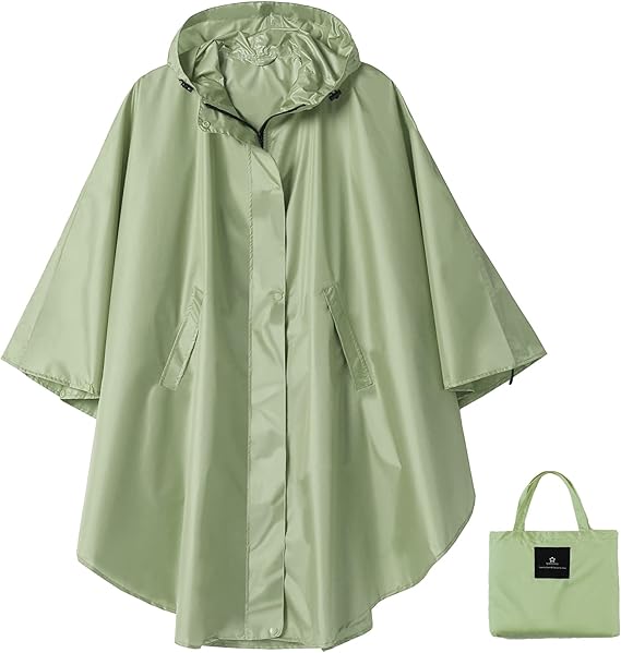 Amazon Co Jp レディース 防水 折りたたみ式 レインジャケット バットウィングスリーブ ポンチョ レインコート Us サイズ Average Size カラー グリーン ファッション