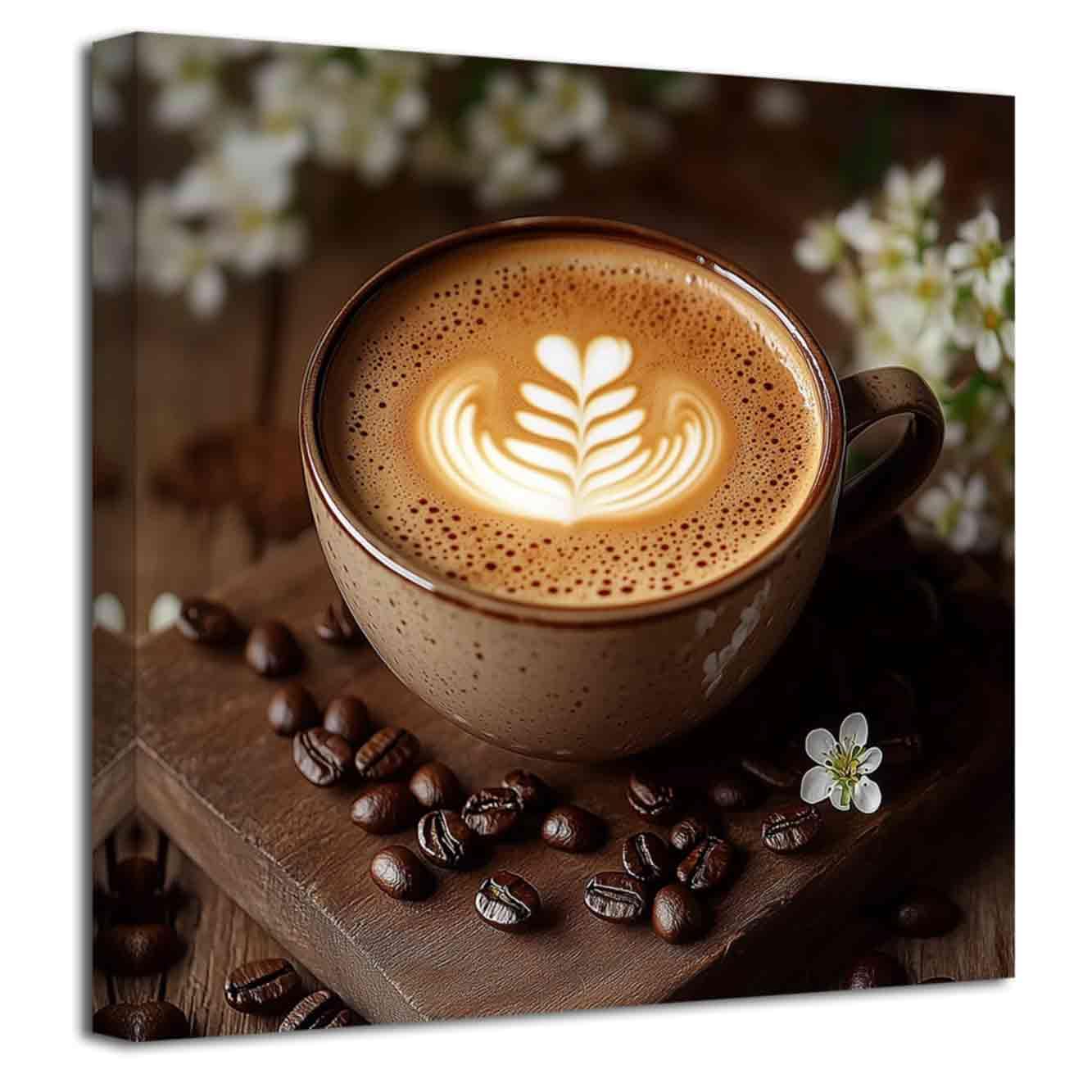 LZIMU Coffee Canvas Wall Art Kitchen Pictures Coffee Cup and Bean Painting Prints Vintage Poster for Dining Room Cafe Bar Decor Framed (Black, (32L x 32W))