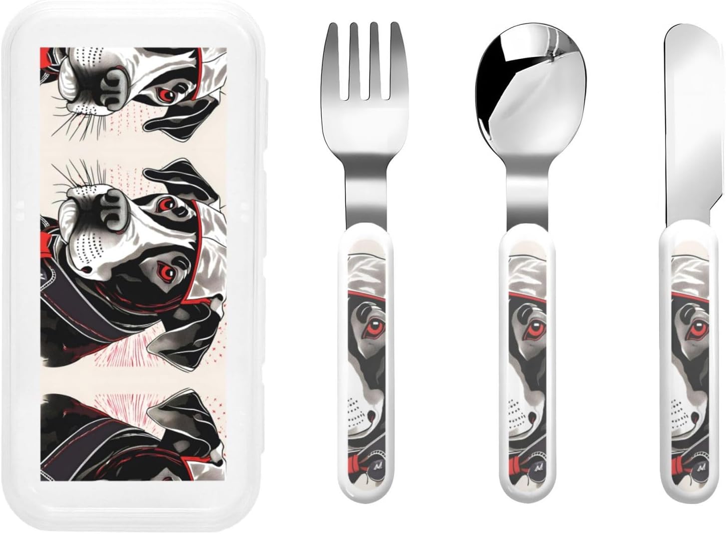 Cute Animal Farm Dog 1 Flatware 3 Pieces Set For Dinners, Stainless Steel Cutlery, Forks, Dinner Knife, Dinner Spoon