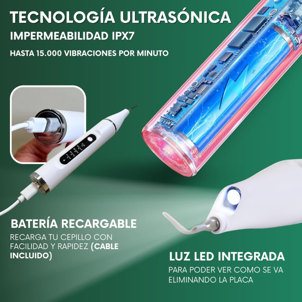 Kit Limpieza Bucal Perros y Gatos con 5 Modos de Uso - Cepillo Dental Ultrasónico Plaque Off + Limpiador Quita Sarro + Accesorios - Cuidado Dental Mascotas - Color Blanco | 3-Stars