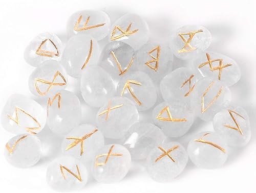 Piedras preciosas curativas de runas con bolsa (cuarzo transparente)