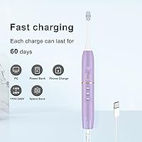 Vista 10 de Cepillo de dientes eléctrico Sonic con 8 cabezales de cepillo y funda de viaje, 4 modos, una carga que dura 60 días, motor 42000 VPM, juego de Negro