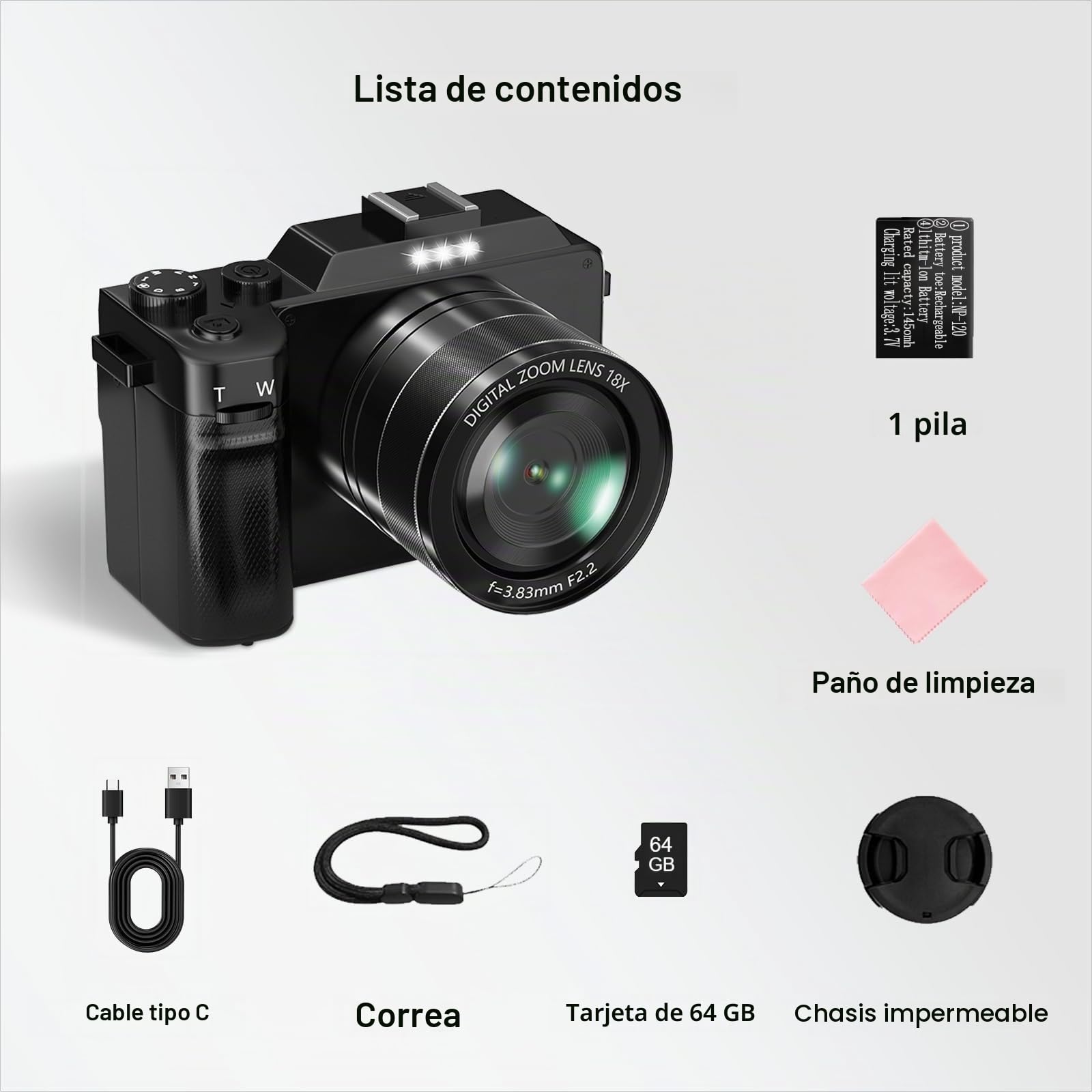 Cámara Digital, Camara de Fotos Digital 5K 64MP con Tarjeta 64GB WiFi, Autofoco, Cámara Compacta con Pantalla LCD de 3" Selfies Cámara de Vlog para Principiantes Adolescentes Adultos Youtube