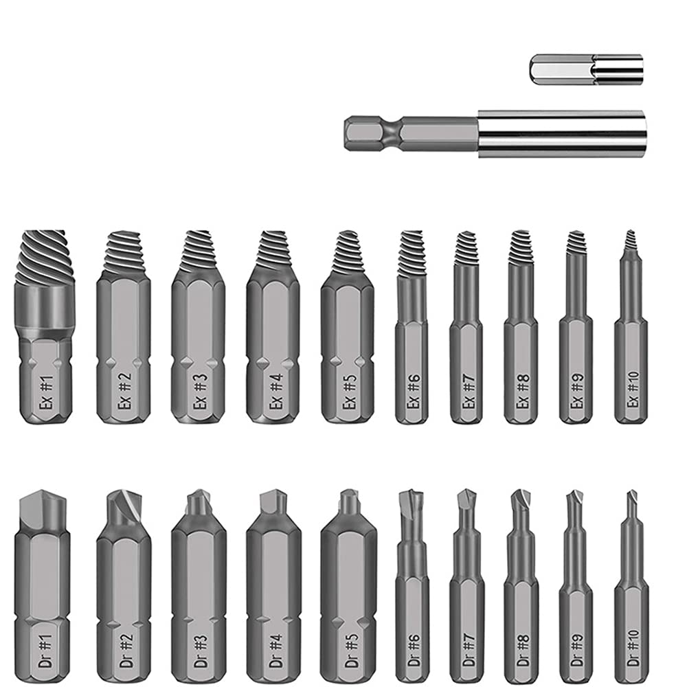 ELECDON Broken Screw Extractor, Damaged Screw Extractor Set 22Pcs with Drills and Extractor HSS Broken Bolt Screw Remover Tool with Magnetic Extension Bit Holder Socket Adapter for Broken Screw
