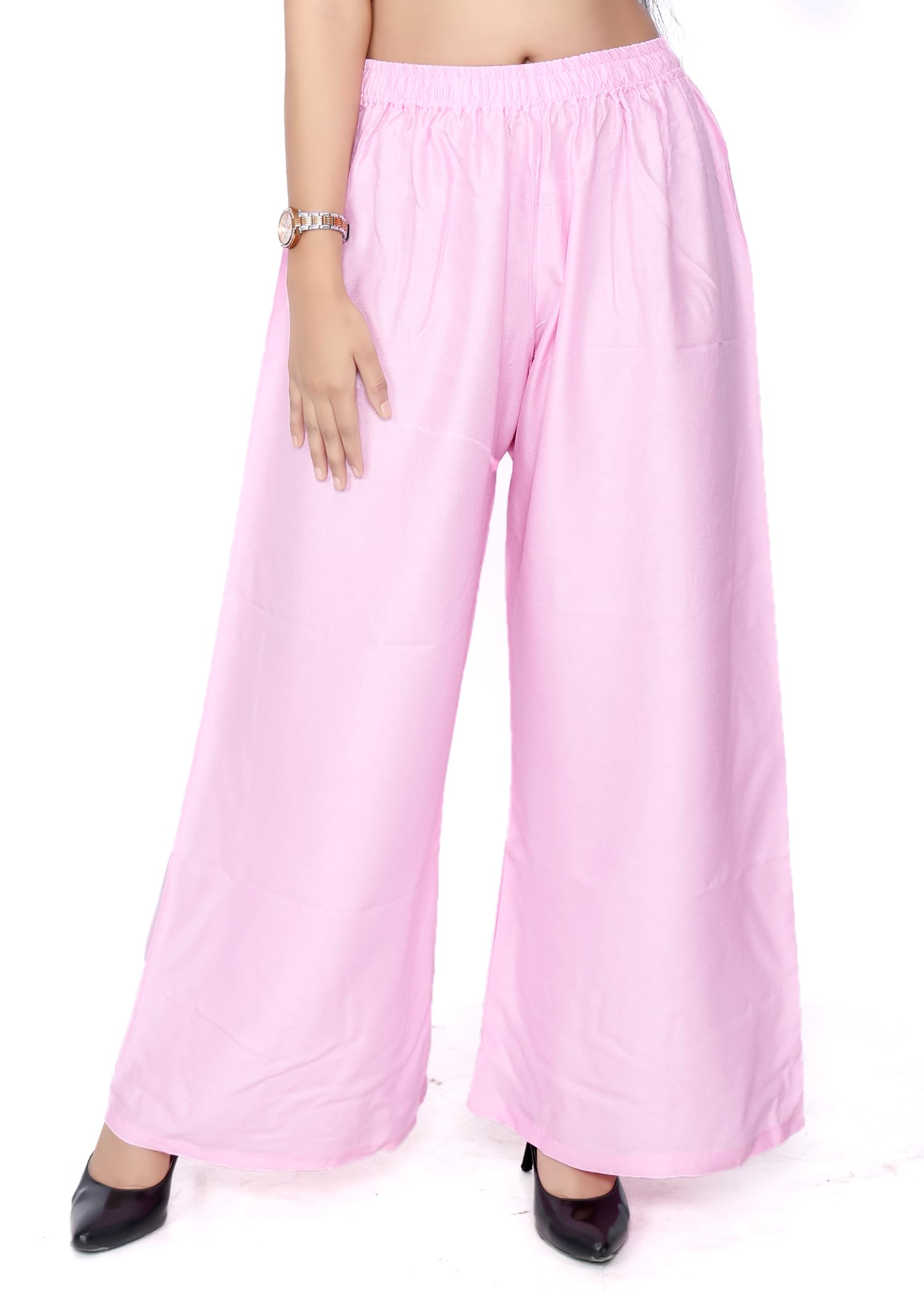 arfha Women Reyon Solid Straight Baby Pink Palazo-picture-23