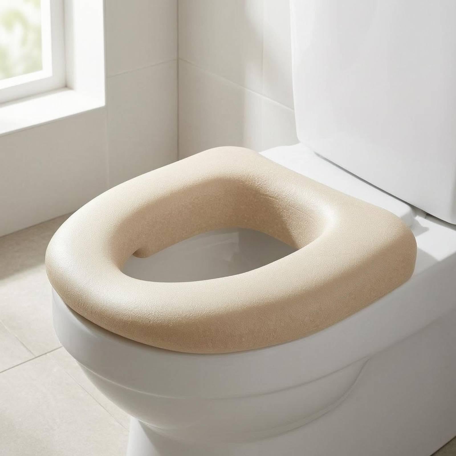 Cuscino per Sedile WC Rialzato Booster Schiuma Imbottitura Soffice Superficie Impermeabile Adatto a Anziani Persone Deboli Bagno Casa, Cachi