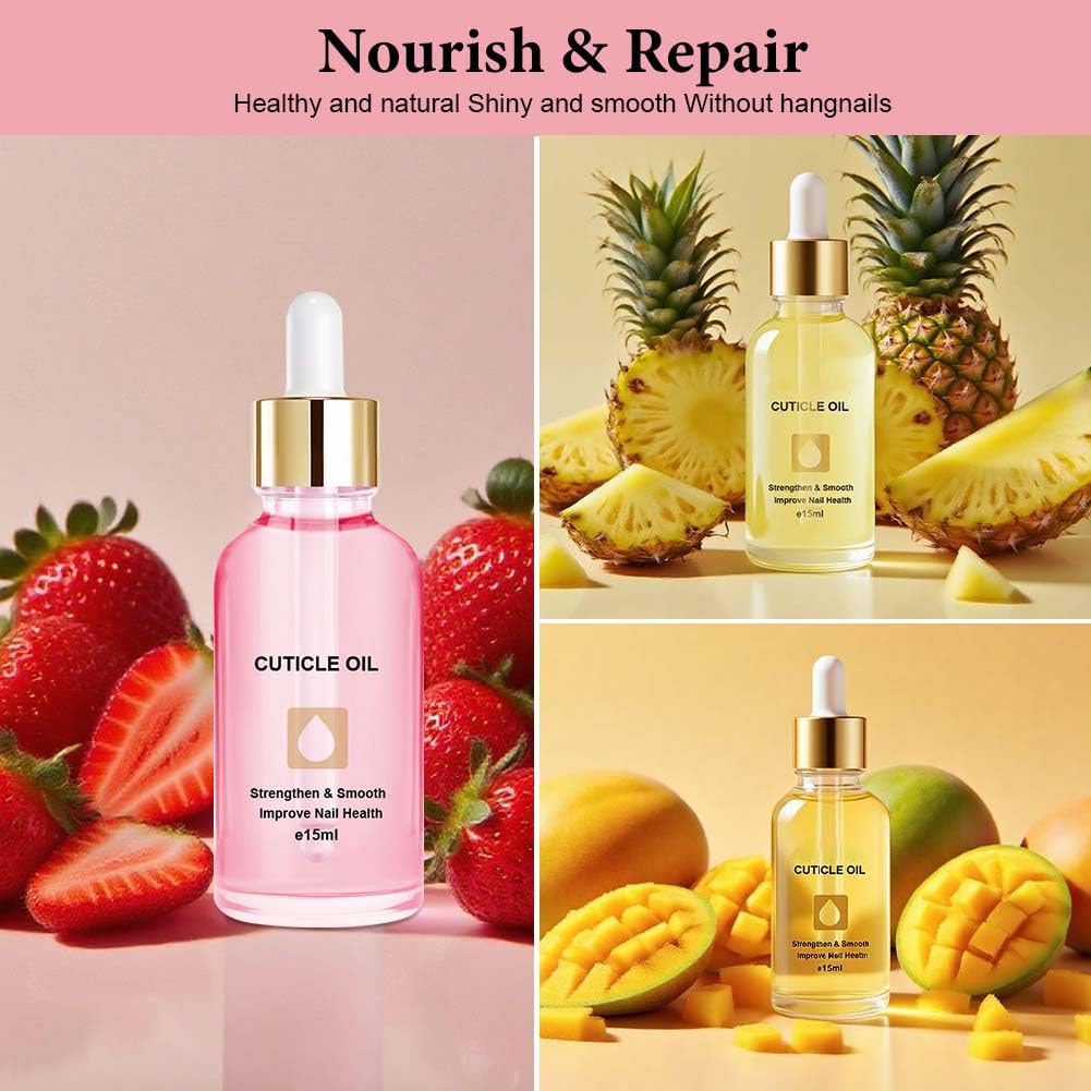 LOPHE Olio Unghie Cuticole, 3PCS Olio per la Cura di Unghie con Olio di Jojoba, Vitamina B, Cheratina, Idratante e Rigenerante, Vegan e Naturale–Aroma Fruttato, 15 ml(A)