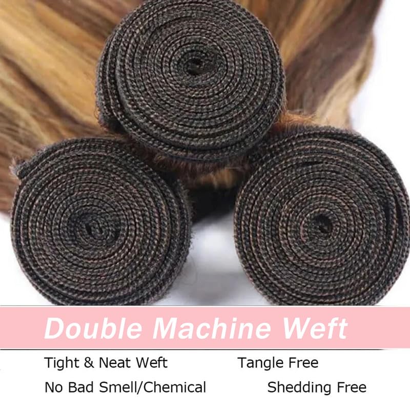 Blonde Highlight Straight Bundles Human Hair 16 18 20 Inch Virgin Remy Honey Blonde Bundles Human Hair Brazilian Highlight Brown Bundles Hair Extensions P4/27 Color