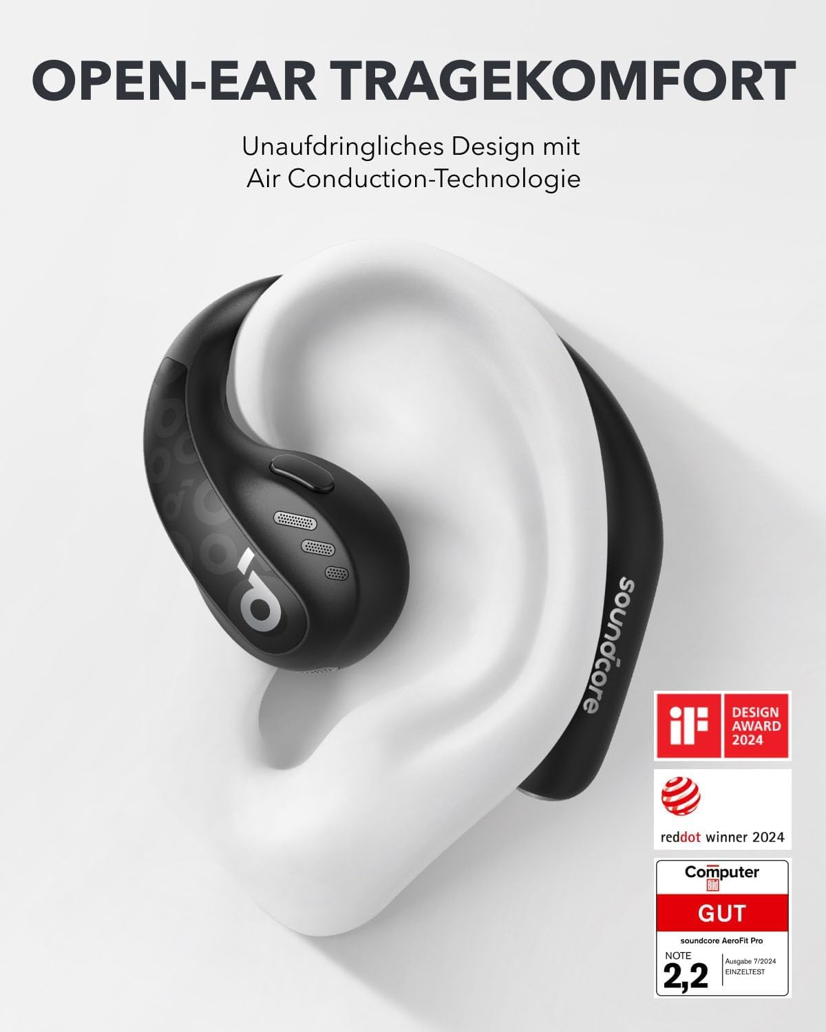 soundcore by Anker AeroFit Pro Open-Ear Headphones, Ultra Light, Ergonomic Design, Intense Sound LDAC, Bluetooth 5.3, IPX5 Water Protection, App, Wireless (Refurbished)