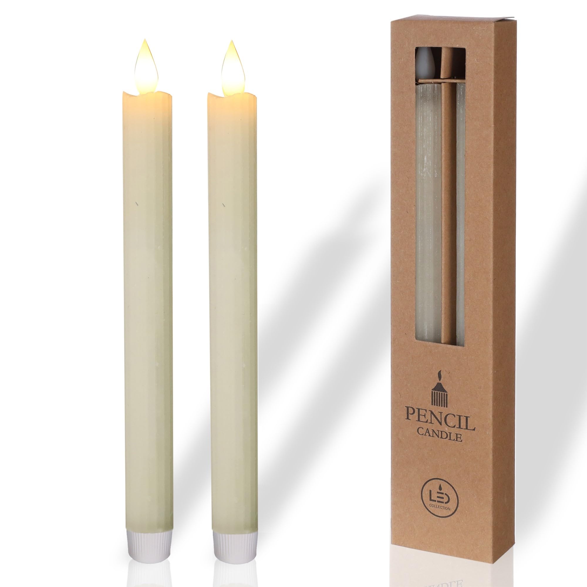 Comforder Cream Real Wax Led Taper Candle Electric -Flickering Candles Battery Operated (Set Of 2), Electric Candles Flickering With Timer Function (Cream)