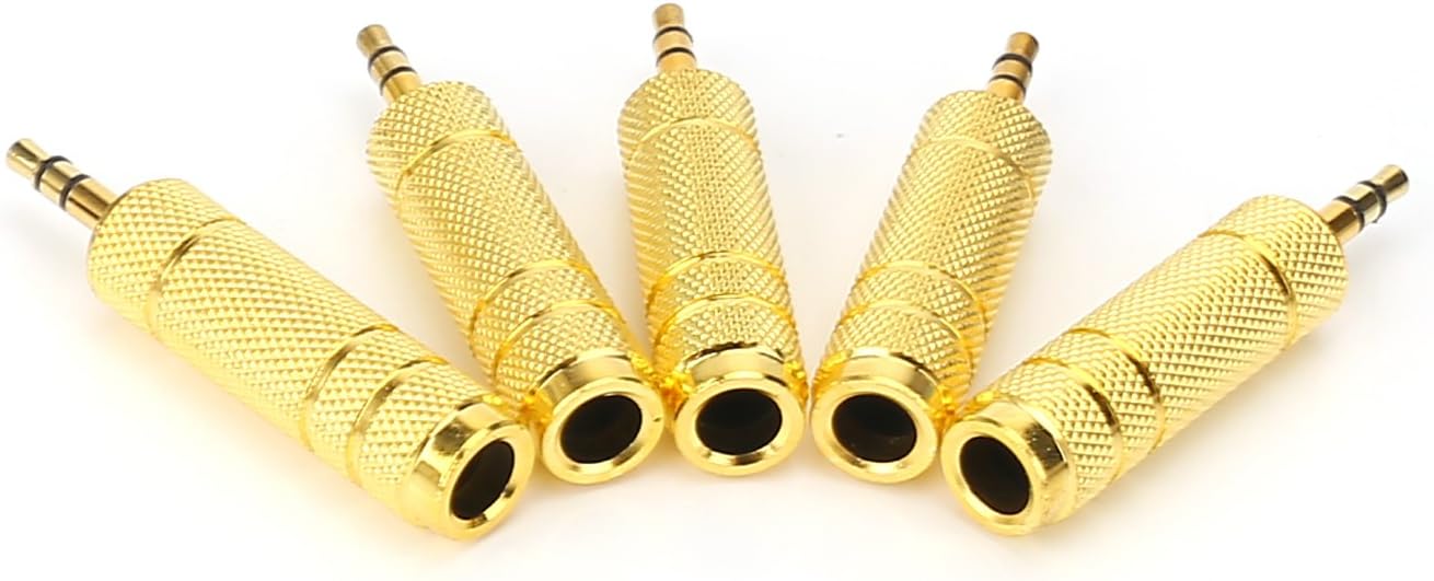 SiYear (5 Pack 3.5mm 1/8" Male Plug TRS to 6.35mm 1/4" Female Stereo Jack Adaptor-Gold Plated Converte,for Audio Earphone ,Headphones ect