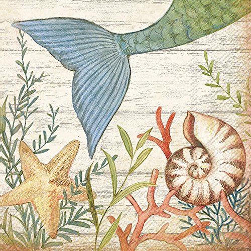 Boston International Celebrate the Home Beach-Themed 3-Ply Paper Cocktail Napkins, Seas The Day, 5