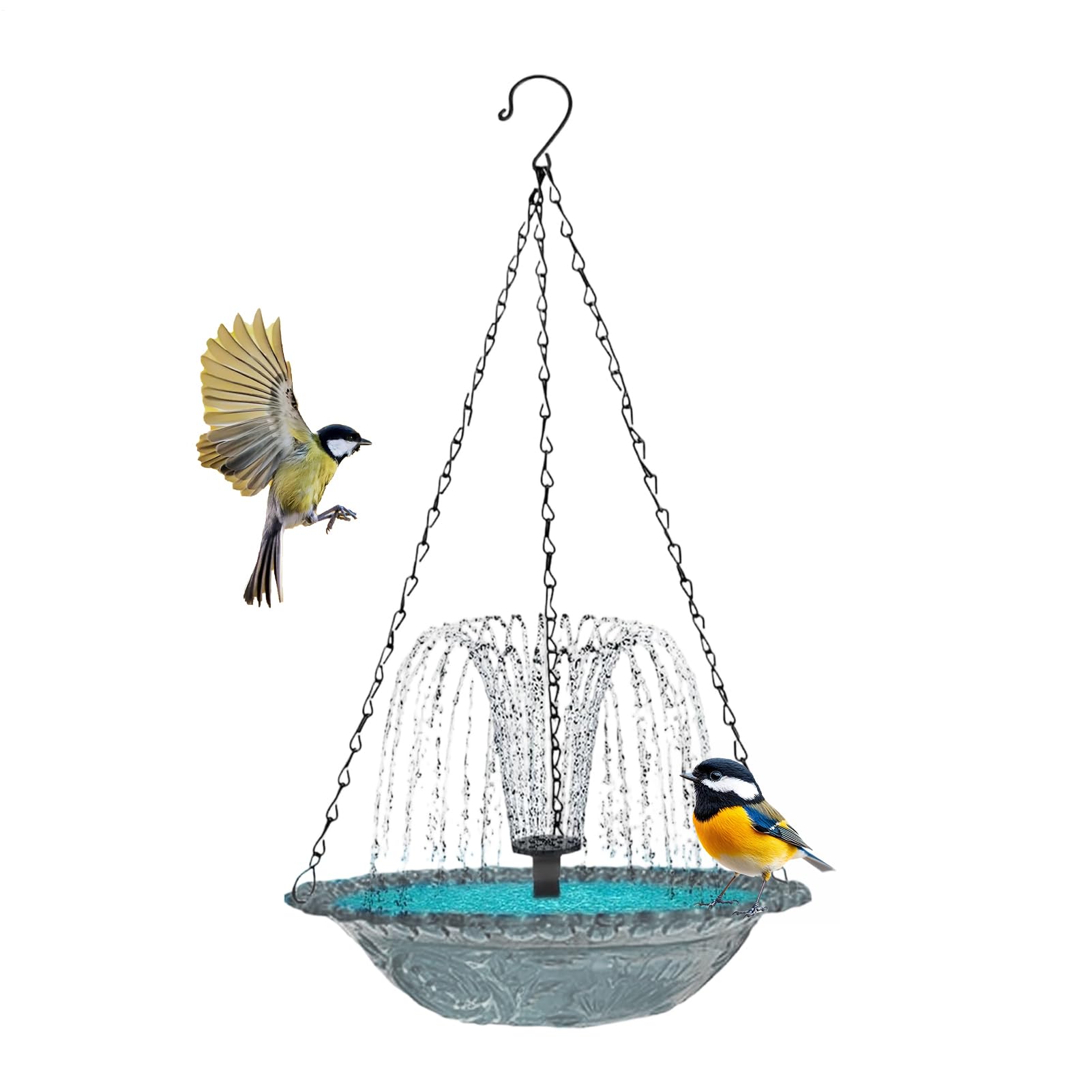 Solar Bird Bath - Hangable Hummingbird Shower Bowl with Solar Fountain Pump for Continuous Water Flow, Eco-Friendly Outdoor Water Feature for Garden Patio Backyard, Resin Material, 9.25x9.25x18inches