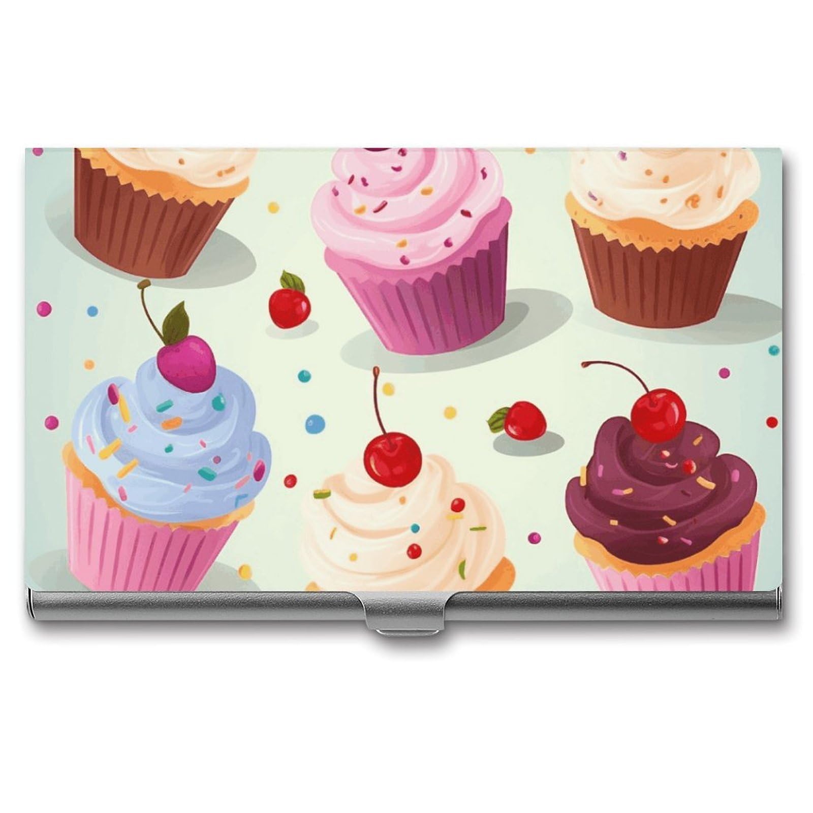 JTREHY Delicious Cupcakes Business Card Case Convenient to Carry Business Card Dispenser Durable Not Prone to Wear And Tear Business Card Holder for Men & Women