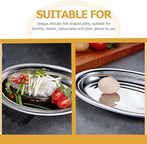 Miniatura 6 de Hemoton Sizzle - Plato ovalado de acero inoxidable, plato de metal para servir alimentos al vapor, postre de carne, plato de sushi, plato, plato,
