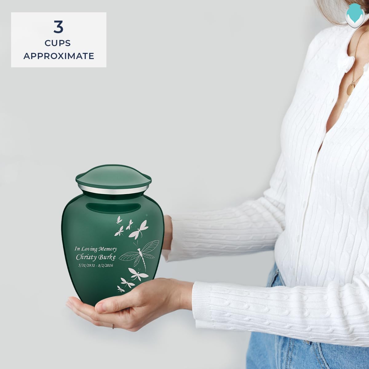 Geturns - Small Personalized Dragonfly Cremation Urns for Human Ashes I Green Funeral Urn for Women and Men I Holds up to 44 Cubic Inches
