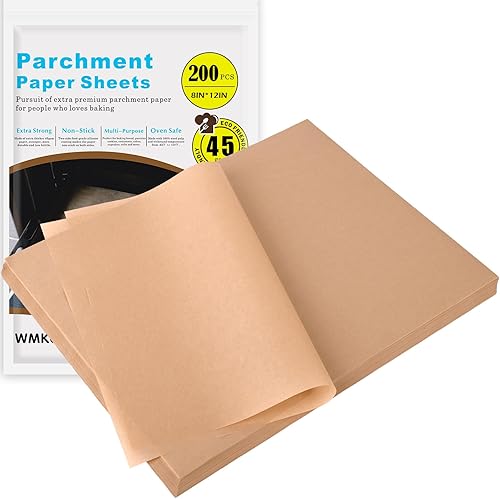 WMKGG 200 piezas de papel pergamino sin blanquear para hornear, hojas de papel pergamino precortadas de 8 x 12 pulgadas para cocinar, asar a la