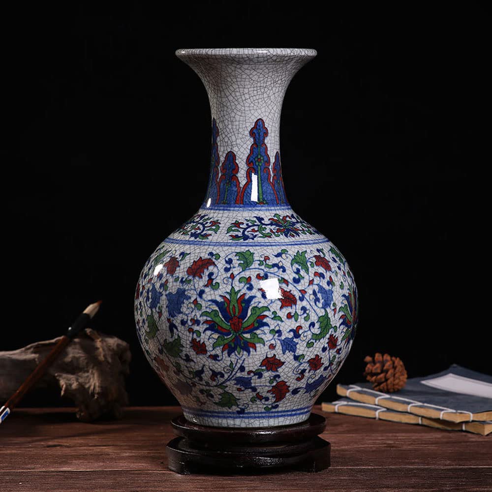 asdchZen Blue And White Vase, Blue Vase, Chinoiserie Vase,Crackle Glaze Peacock Blue And White Ginger Jar Vase For Home Decor, Blue And White Porcelain Decor,F