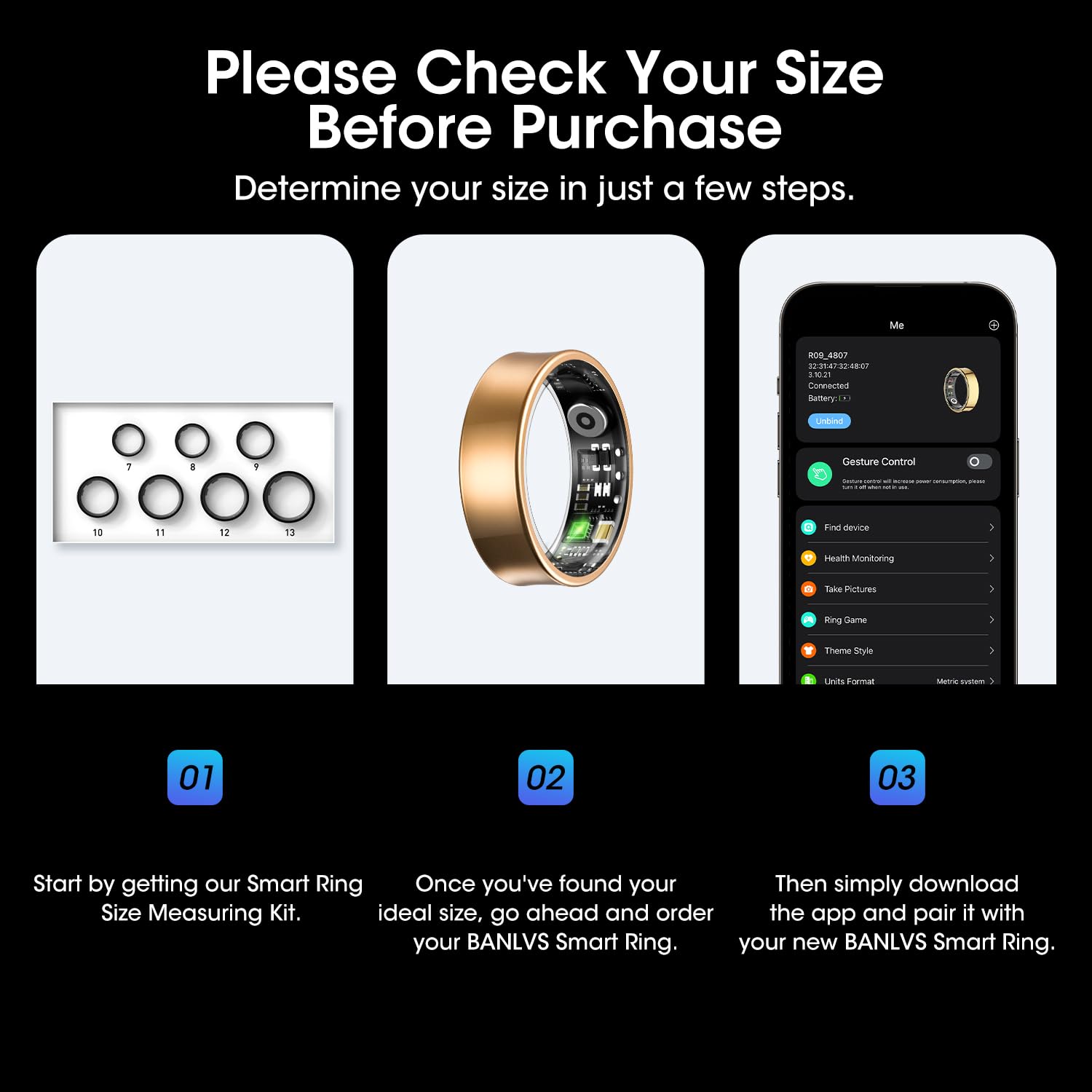 Smart Ring für Herren Damen, Fitness Ring mit 24/7 Herzfrequenz HRV SpO2 Schlaf Temp, 176 Sportmodi, IP68 Wasserdicht, APP kein ABO, für Android iOS (Gold, 57.5mm)