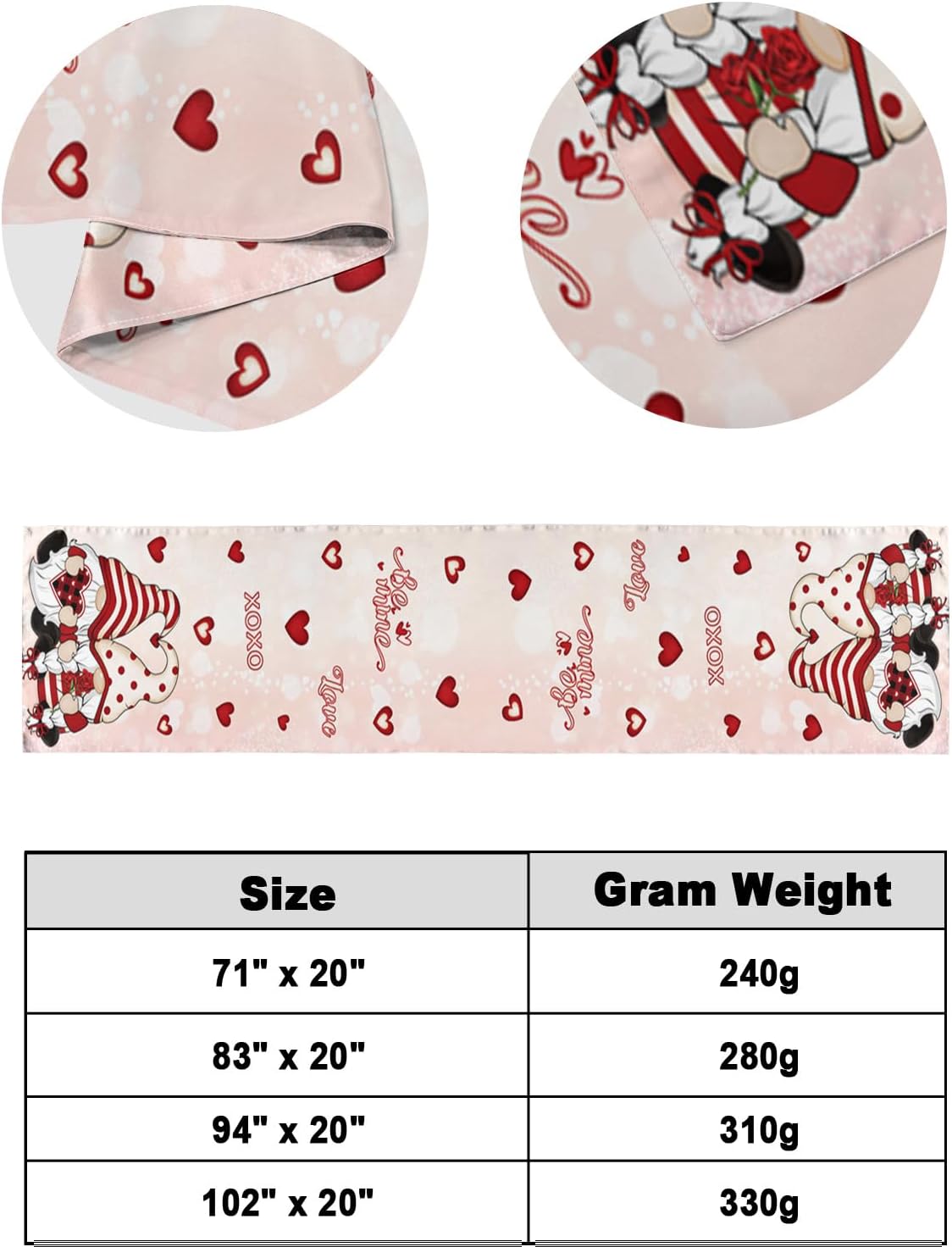 Bed Runner Scarf, Valentine's Day Gnome Love Heart Rose Floral Pink King Bed Bedding Scarves Cover Decorative Bed Scarf for Home Hotel Guesthouse Bedroom Wedding Room Guestrooms 71"x20"