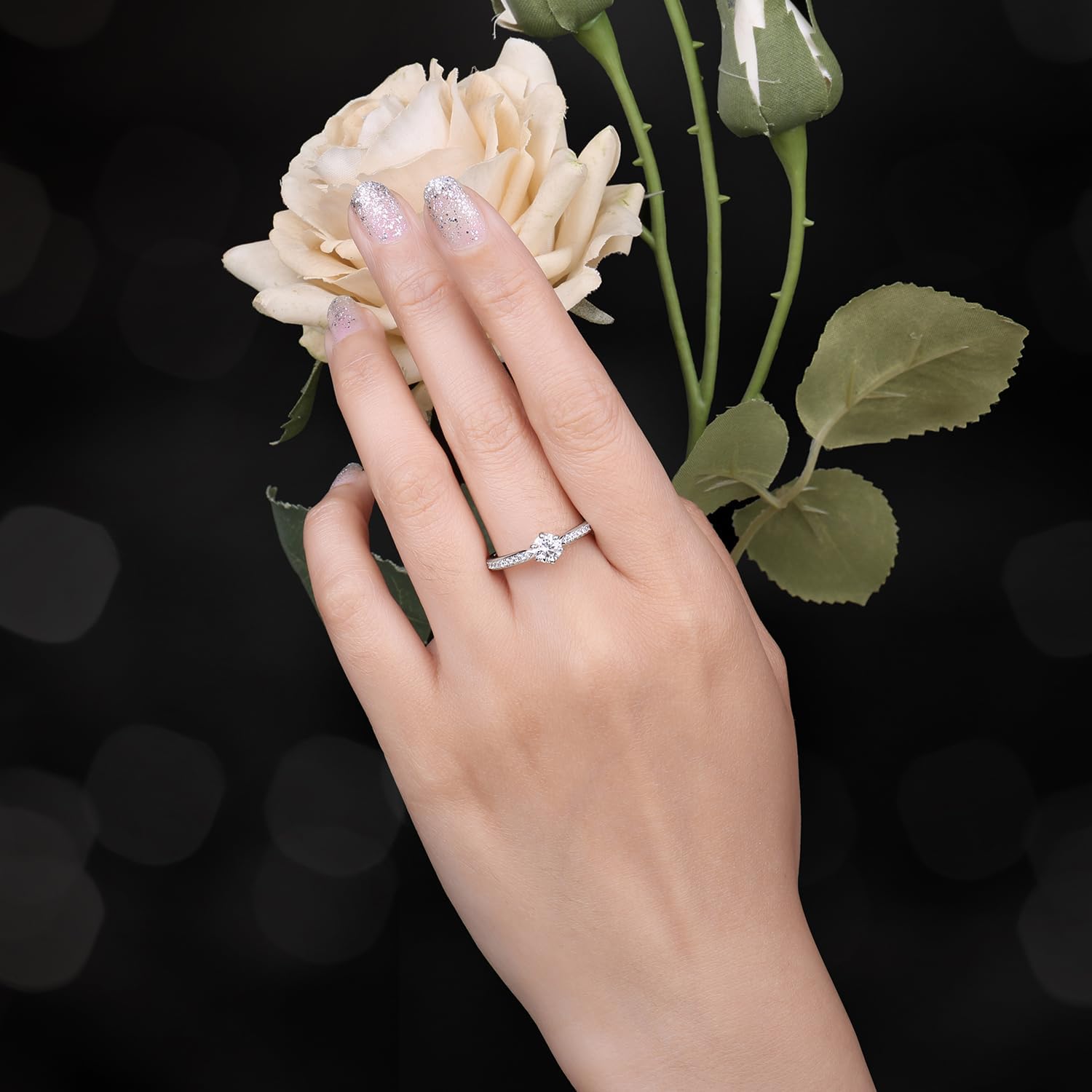 JewelryPalace Classic 1ct 2ct 3ct Moissanite Solitaire Engagement Rings for Women, 925 Sterling Silver Promise Ring for Her, Round Cut Simulated Diamond Anniversary Wedding Rings D-F VVS Size 4-12 - Image 4