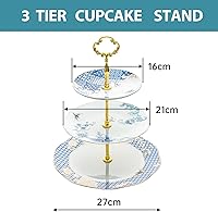 Vista 7 de ACMLIFE Soporte para tartas de porcelana de cerámica con 3 niveles, soporte para pasteles de boda, juego de mesa de postre, soporte de torre
