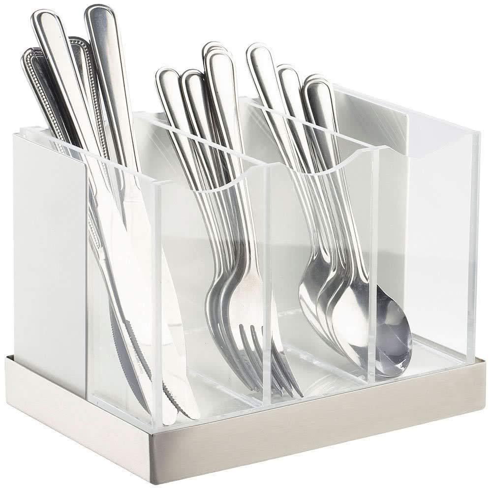 CAL-MIL 3015-55 3 Slot Utensil Holder White, Stainless Steel, 8