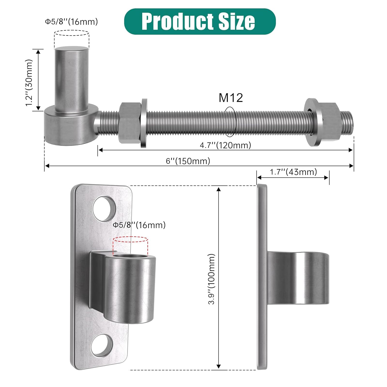 4 szt. Zawiasy drzwiowe, Zawiasy drzwiowe 150 mm M12 J-Bolt, do bram i bram
