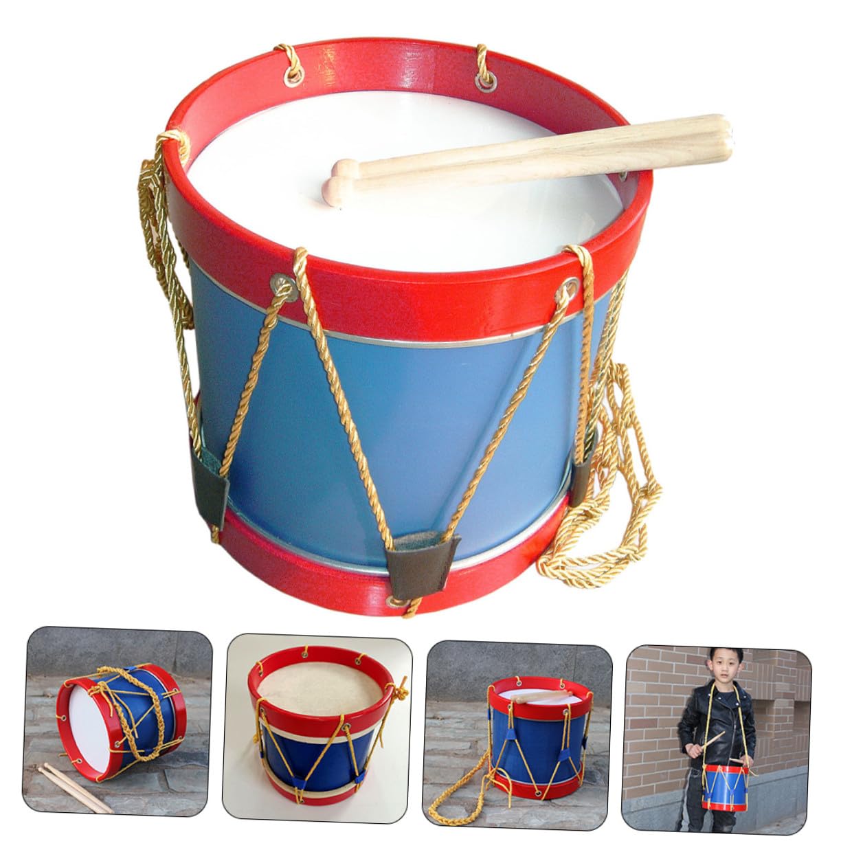 Mikikit Caja de Percusión Infantil con Baquetas, Tamborcito Pequeño de Piel, Instrumento Musical Educativo y Portátil para Desarrollo Rítmico y Aprendizaje Musical, Juguete Seguro