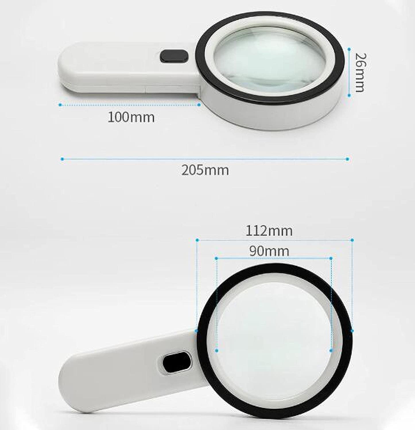Bardzo duża ręczna lupa LED z 12 światłami - 112 mm z soczewką 5X - podświetlana lupa do czytania dla seniorów Czytanie, słabe widzenie, zwyrodnienie plamki żółtej, hobby i rękodzieło Uniwersalne