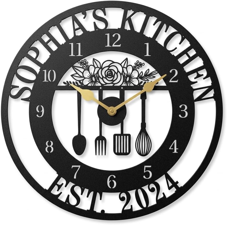 Personalized Kitchen Metal Clock,Custom Name Letter Round Wall Clock,Personalized Family Clock for Kitchen Living Room Bathroom Christmas Housewarming Gifts(12×12 inch)