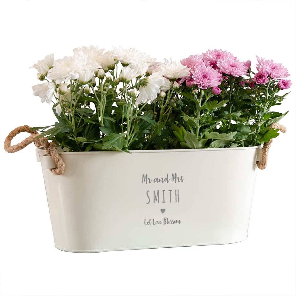 Personalised Enamel Planter - Couples Plant Gifts - Engraved Gardening Gifts for Men Women Couples - Unique Anniversary Present (Medium Planter)