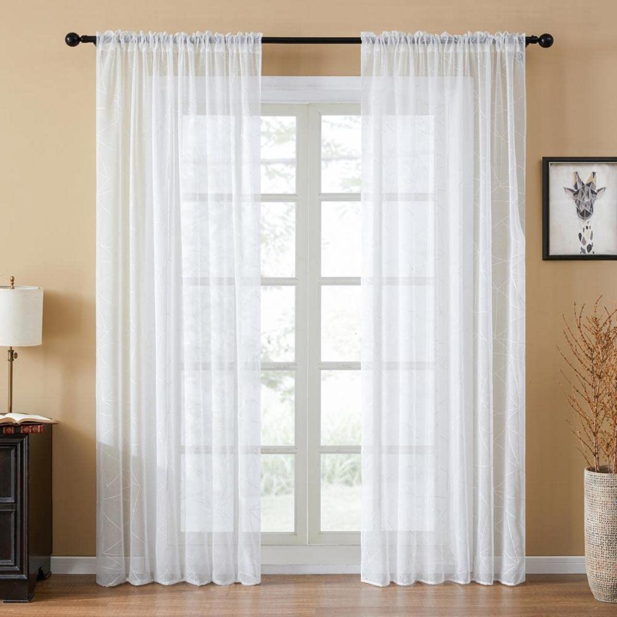 Rideaux géométriques de style nordique pour le salon rideaux transparents modernes pour la décoration de rideau de fenêtre de chambre à coucher en mousseline de soie-bleu marine,w200cm x h250cm,pull