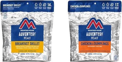 Mountain House Sartén de desayuno  Alimentos liofilizados para mochileros y campamentos  2 porciones  Sin gluten y pollo y albóndigas  Alimentos