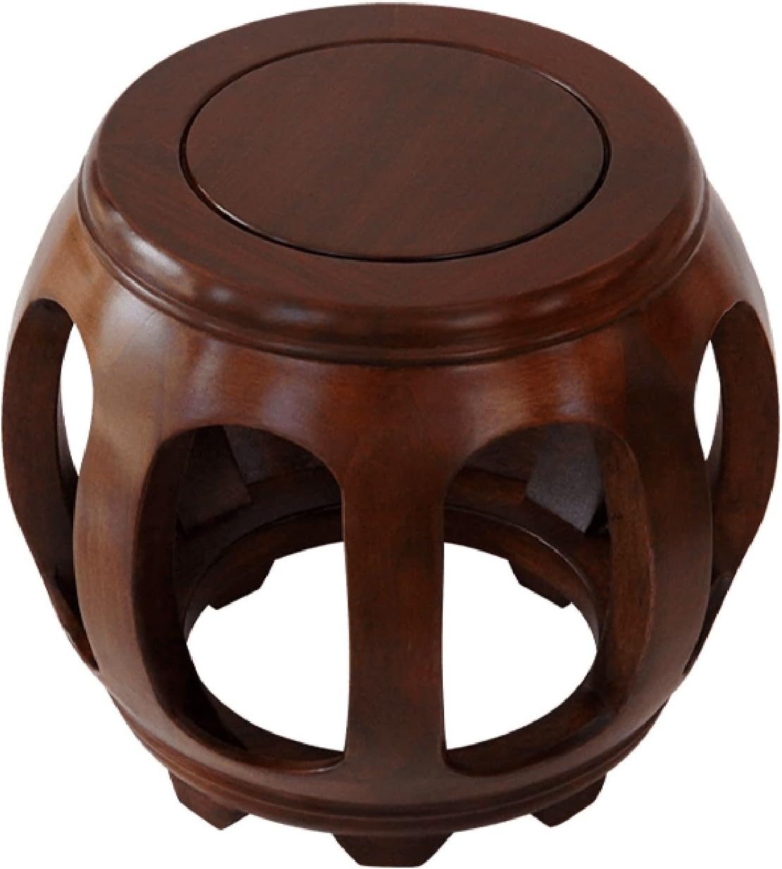 Chinese Heavy Duty Solid Wood Stool, Patio Round Side Table, Versatile Decorative Garden Stools, Small Drum Stool for Living Room, Balcony & Garden(Rosewood,34.5cm/13.6in)