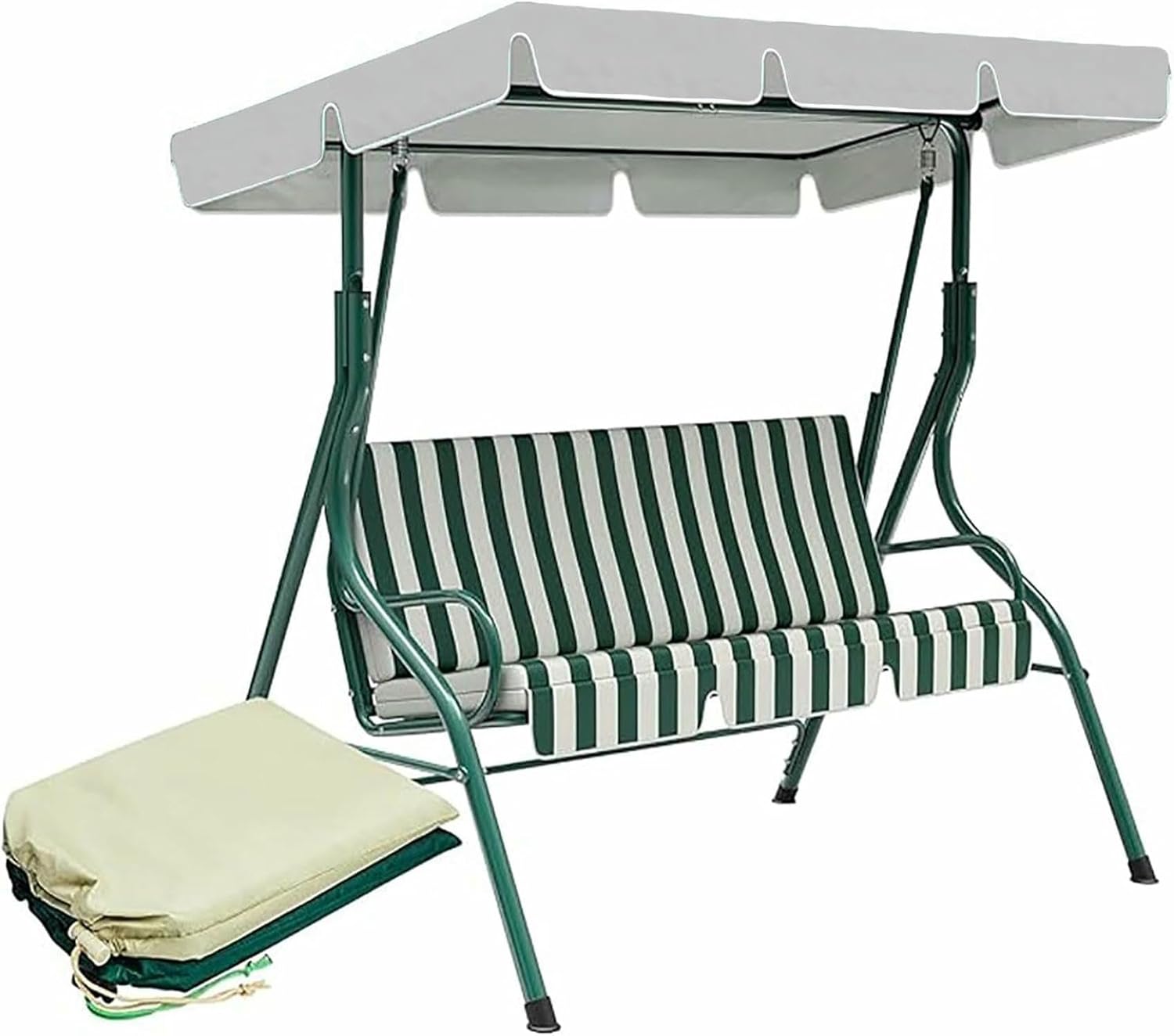 Outdoor Swing Canopy Replacement Cover & Swing Cushion Cover, 2/3 Seater Waterproof Swing Top Cover Sun Shade Awning Cover for Balcony Pools(Swing not Included)~/