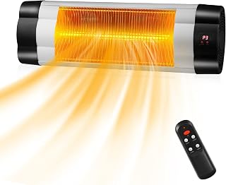 Tangkula 1500W Wall-Mounted Patio Heater, Electric Infrared Heater with 3 Heat Settings, Remote, 24 H Timer & Overheat Protection, IP34 Waterproof Outdoor Heater for Garage, Backyard, Home