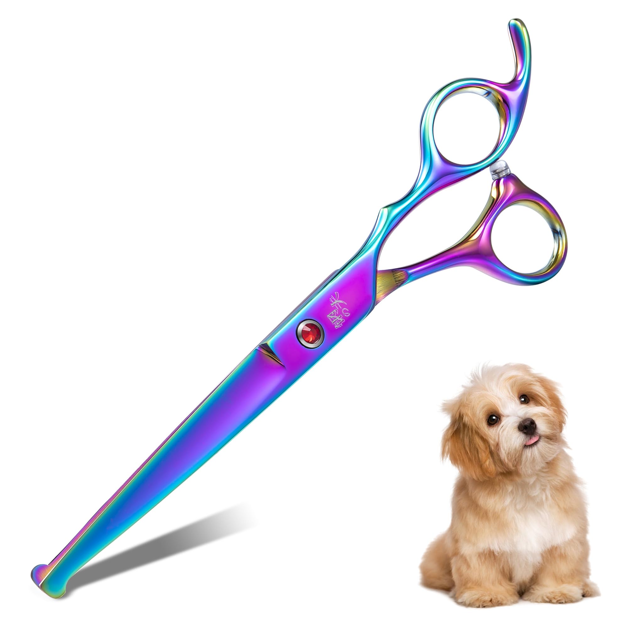 DRGSKL 7 Inch Straight Dog Grooming Scissors Rainbow