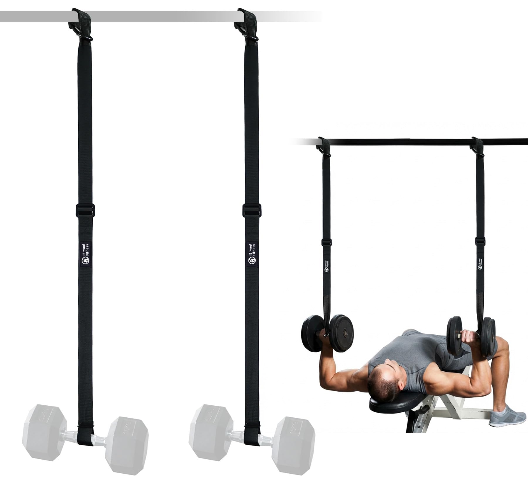 J Bryant Dumbbell Spotter Straps with Safety Clasp, Height-Adjustable Dumbbell Suspension for Bench Press & Shoulder Press, Power Rack Accessories for Home Gym Training, Anti-Drop System