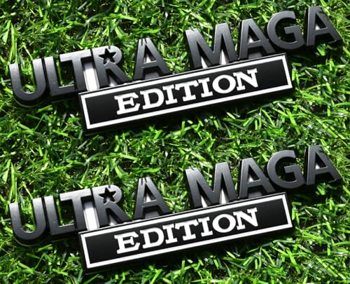 Image of 2Pcs Ultra MAGA Edition Emblems 3D Raised Car Decals, Classic Personality Labels Car Badges with Strong Adhesive, Exterior Auto Body Decor Embossed Stickers Logo for Car Truck SUV RV (Black White)