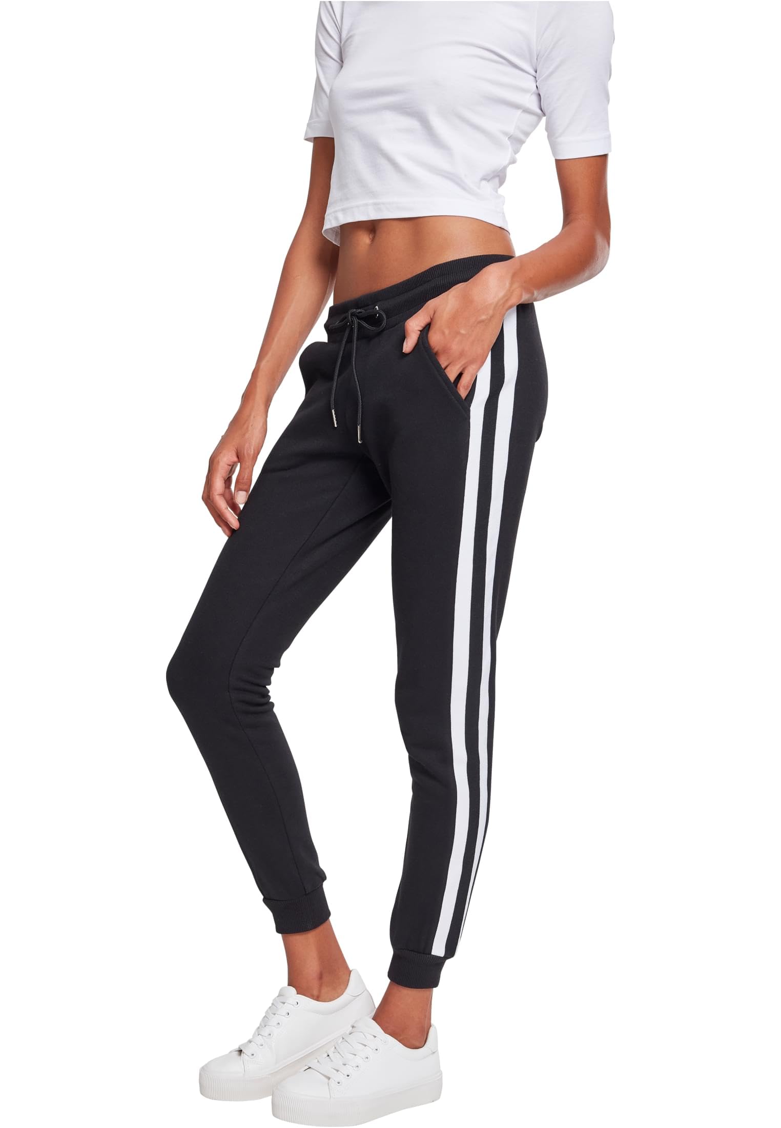 Urban Classics Women's Ladies College Contrast Sweatpants Jogger, Black/White/Black, S