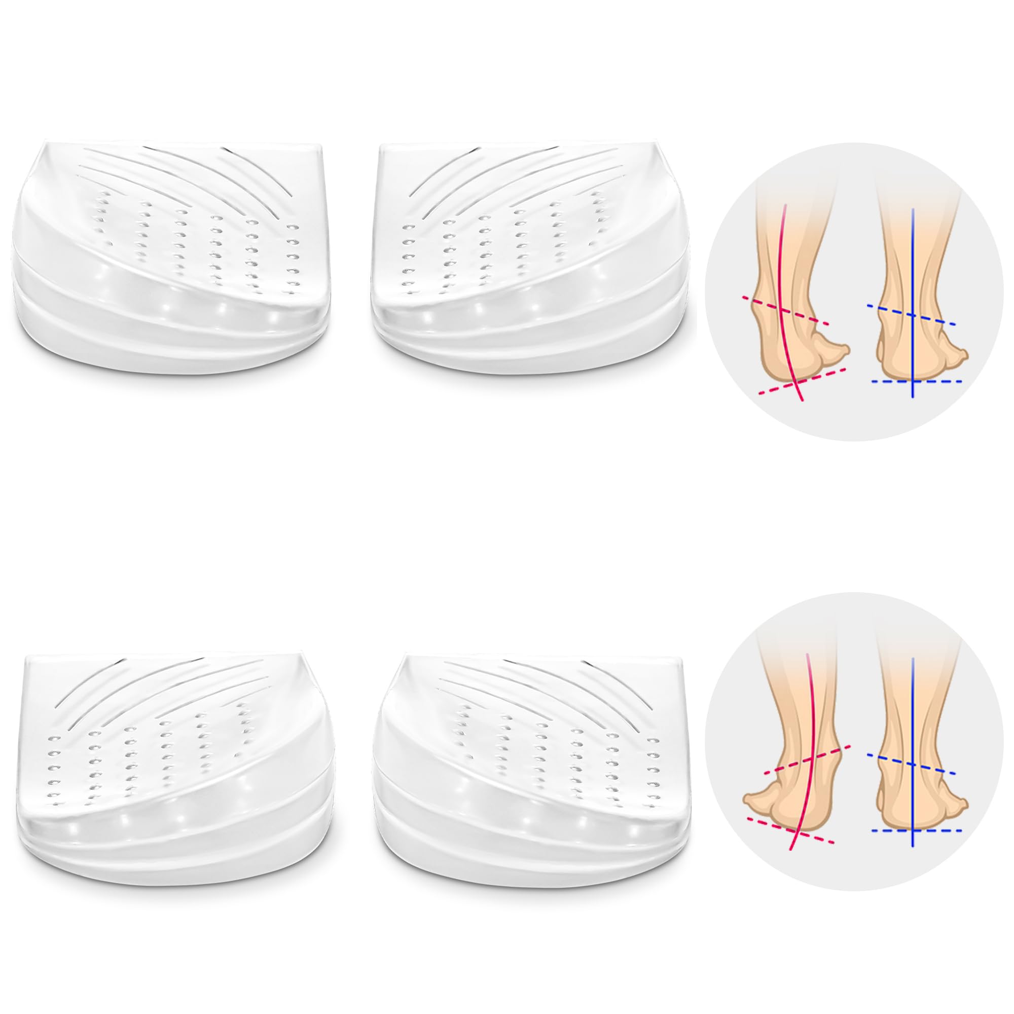 2 Pairs Wonderwin 3 Layers Adjustable Heel Wedge Inserts for Supination & Pronation Correction - Silicone Medial & Lateral Heel Insoles for Bow Legs, Knee Pain, Foot Alignment(Large)