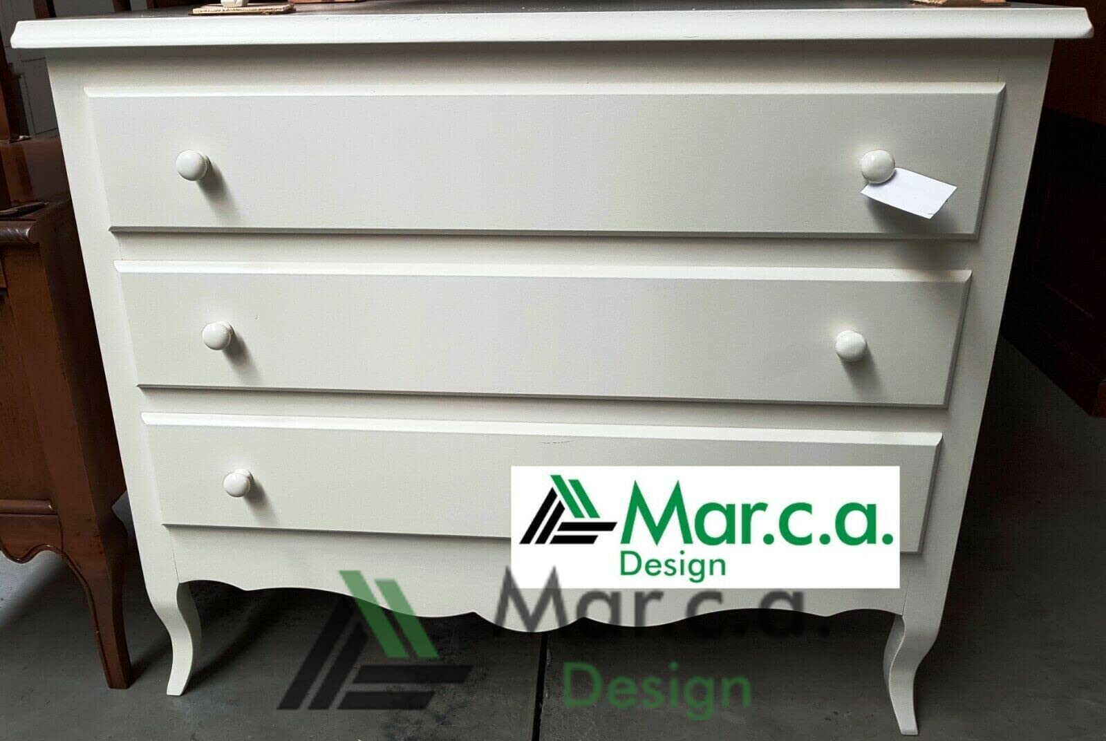 Mar.c.a. Design - Cajonera de madera 107 x 52 x 89 cm 3 cajones – Cajonera Arte Povera Patas Curvas Made in Italy