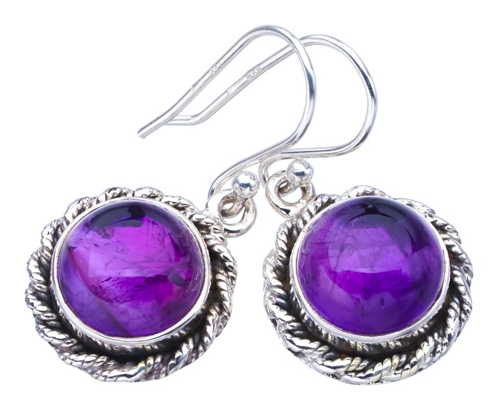 Améthyste boucles d'oreilles pendantes argent 925 fait main F5612